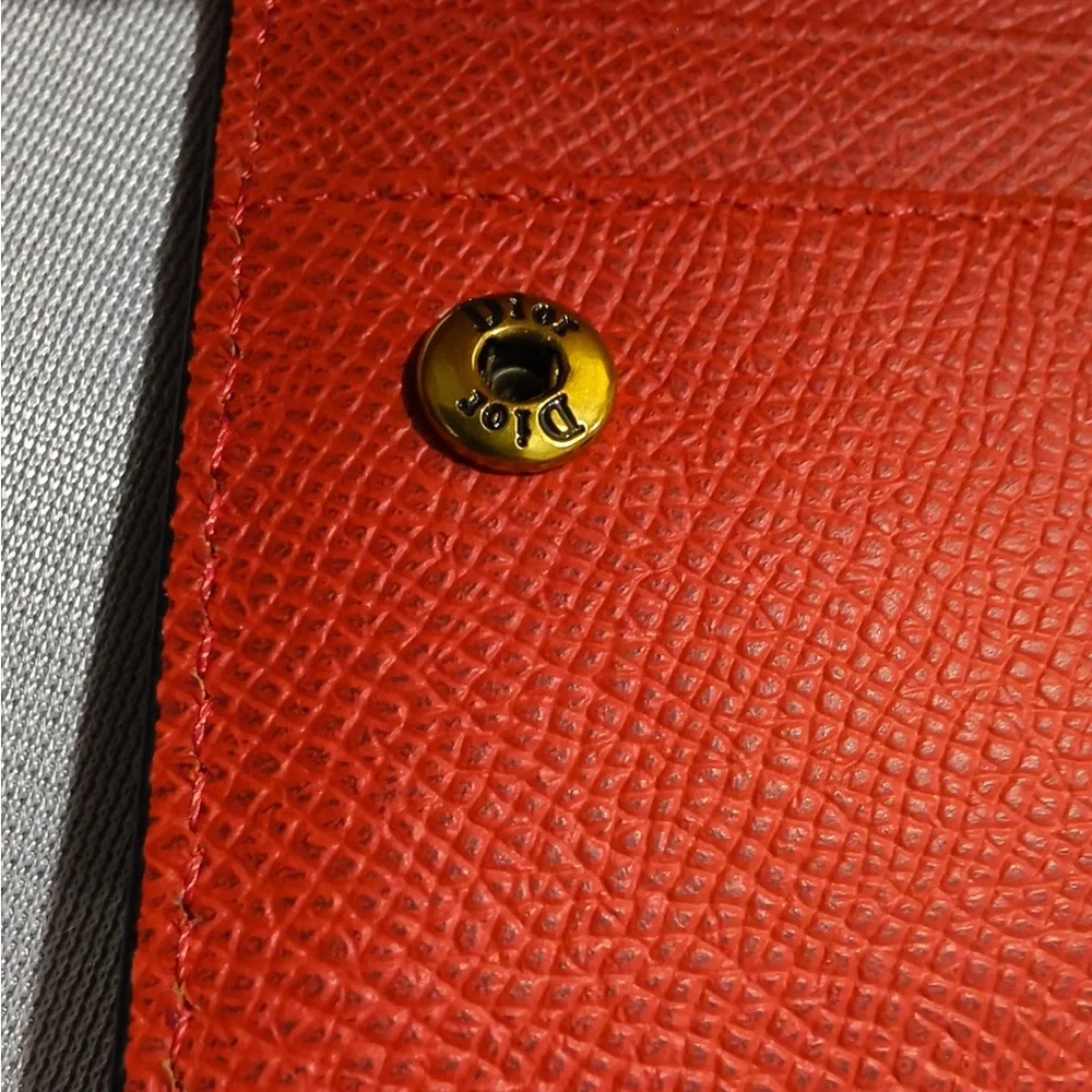 Dior Red Grained Leather Saddle Card Case with Gold 'D' Charm
